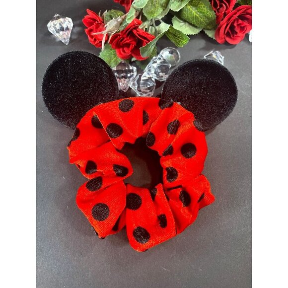 Minnie Mouse Hair Scrunchies Polka Dot Hair Rubber Band Velvet Ears Sequins - Picture 4 of 8
